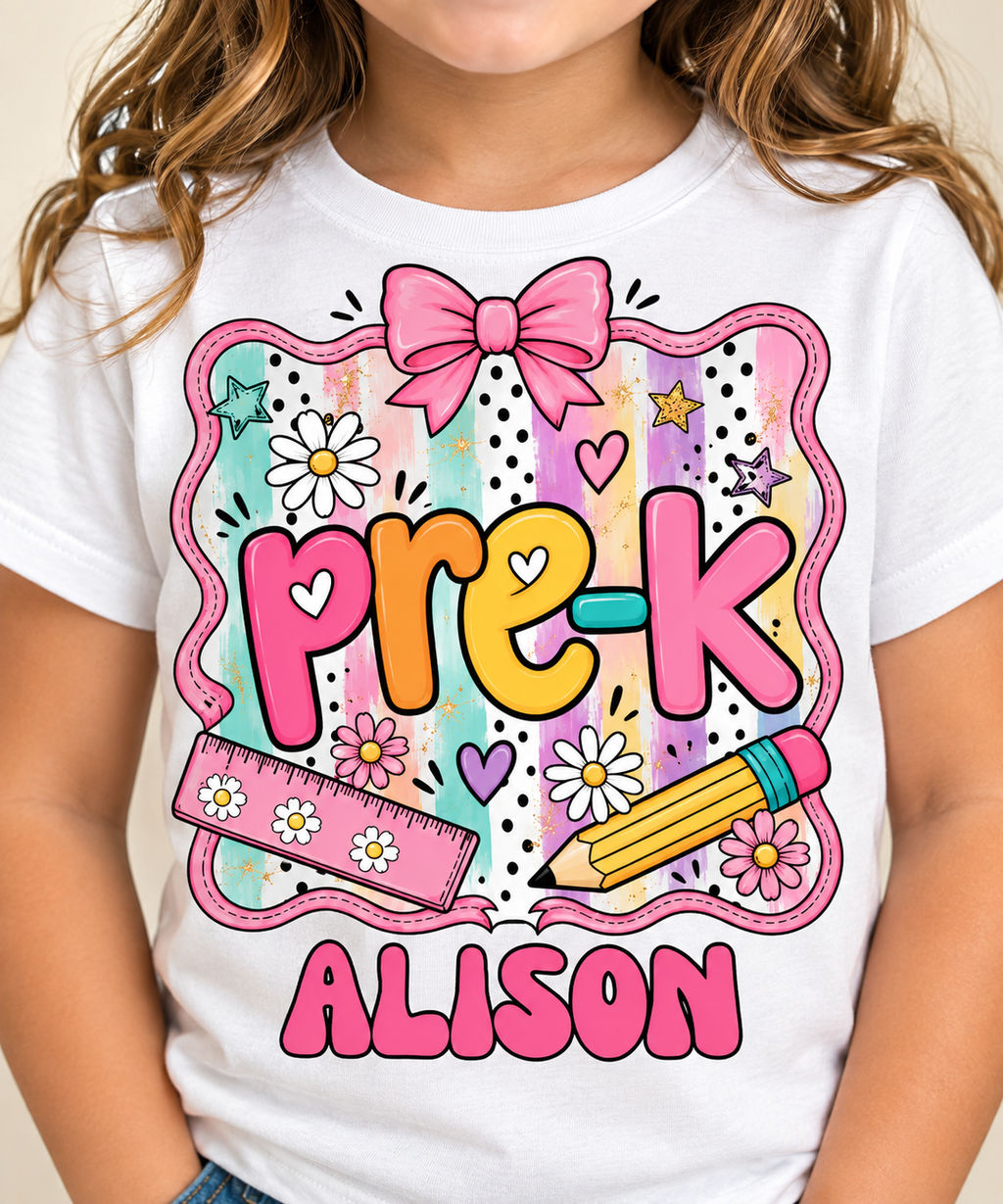 Pre-K Girl Shirt Mockup – Personalized Preschool Teacher & Student Design