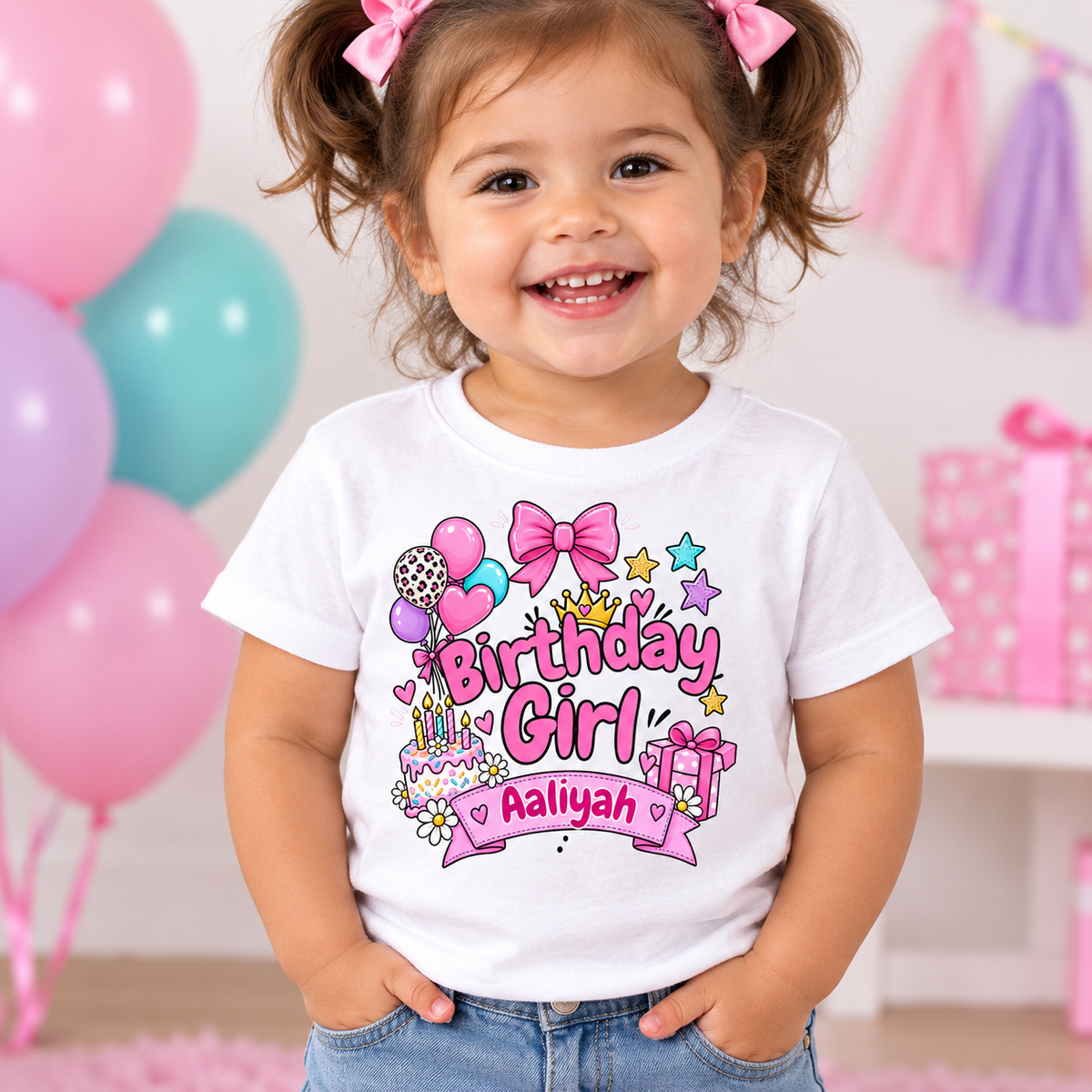 Aaliyah Birthday Girl Toddler T-Shirt Mockup